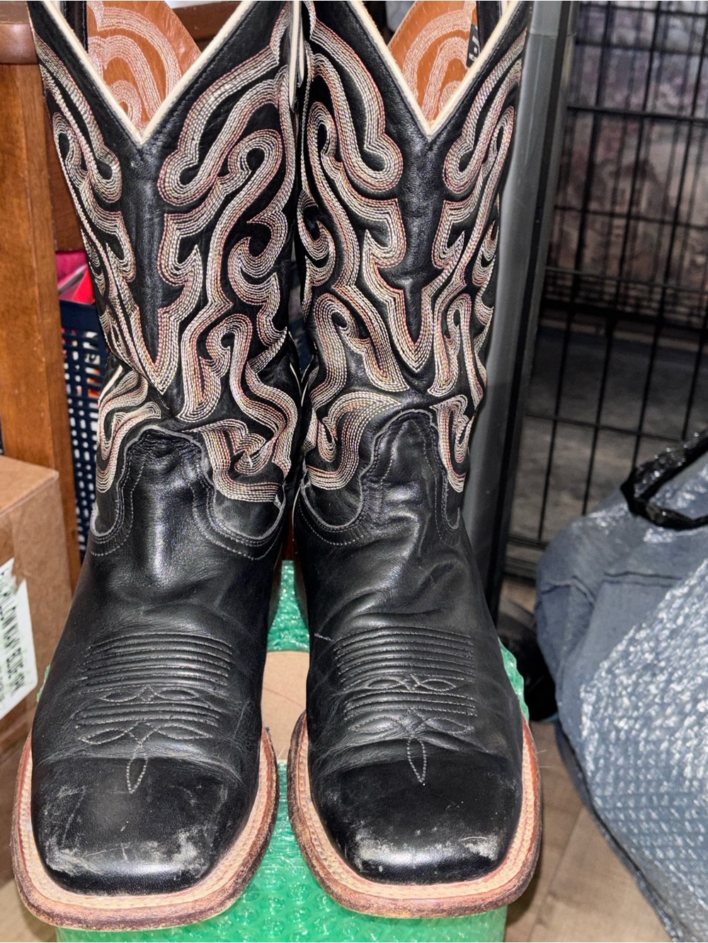Nocona Black Western Boots with Tan Embroidery
